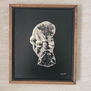 Rudy Droguett Kitten Cat Reflection Art Wooden Frame 11x13 Inches Black Browm